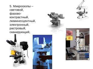 5. Микроскопы – световой, фазово-контрастный, люминесцентный, электронный, растр