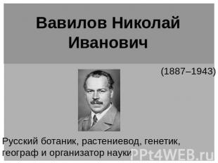 Вавилов Николай Иванович   (1887–1943) Русский ботаник, растениевод, генетик, ге