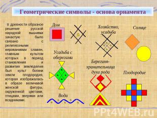 Геометрические символы - основа орнаментаВ древности образное решение русской на