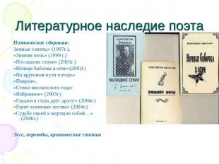 Литературное наследие поэтаПоэтические сборники:Земные сонеты» (1997г.),«Зимняя