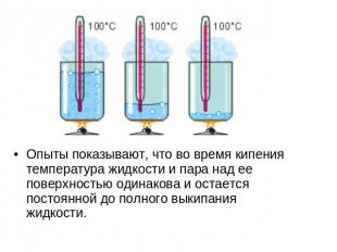 Опыты показывают, что во время кипения температура жидкости и пара над ее поверх