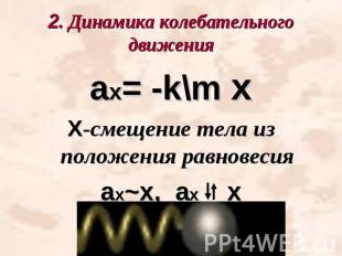 2. Динамика колебательного движенияах= -k\m хХ-смещение тела из положения равнов