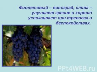 Фиолетовый – виноград, слива – улучшает зрение и хорошо успокаивает при тревогах