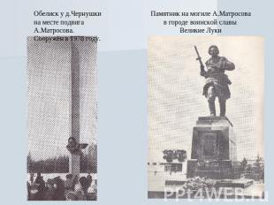 Обелиск у д.Чернушки на месте подвига А.Матросова.Сооружён в 1978 году.Памятник