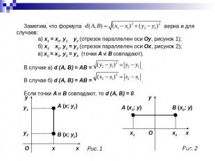 Заметим, что формула верна и для случаев: а) х1 = х2, y1 y2 (отрезок параллелен