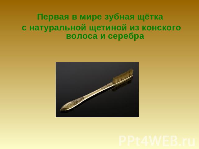 Первая в мире зубная щётка с натуральной щетиной из конского волоса и серебра