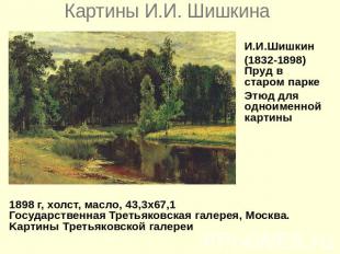 Картины И.И. Шишкина1898 г, холст, масло, 43,3x67,1 Государственная Третьяковска
