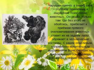 Чарушин принёс в сказку своё – глубокое понимание и ощущение психологии животных