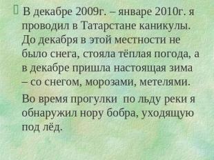 В декабре 2009г. – январе 2010г. я проводил в Татарстане каникулы. До декабря в