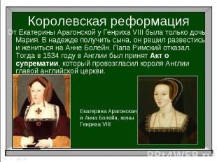 Королевская реформацияОт Екатерины Арагонской у Генриха VIII была только дочь Ма