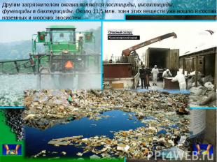 Другим загрязнителем океана являются пестициды, инсектициды, фунгициды и бактери