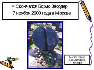Скончался Борис Заходер 7 ноября 2000 года в Москве.