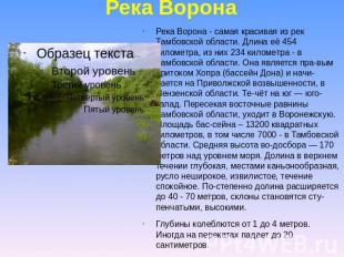 Река Воронаобласти. Длина её 454 километра, из них 234 километра - в Тамбовской