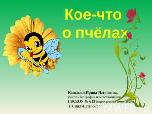 Кое-что о пчёлах Капельян Ирина Натановна, учитель географии и естествознания. Г