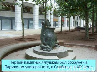 Первый памятник лягушкам был сооружен в Парижском университете, в Сорбонне, в XI