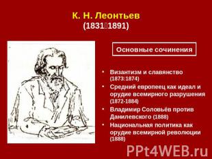 К. Н. Леонтьев(1831‑1891) Основные сочинения Византизм и славянство (1873‑1874)