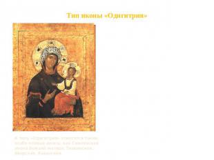 Тип иконы «Одигитрия» Отрок-Христос сидит на руках Богородицы, правой рукой он б