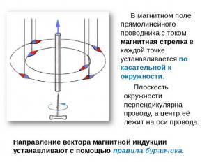 В магнитном поле прямолинейного проводника с током магнитная стрелка в каждой то