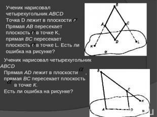 Ученик нарисовал четырехугольник АВСD Точка D лежит в плоскости а. Прямая AВ пер