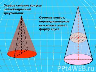 Осевое сечение конуса-равнобедренный треугольник Сечение конуса, перпендикулярно