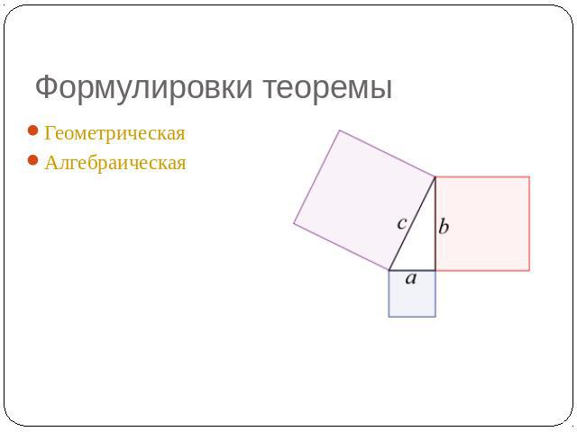 Формулировки теоремы Геометрическая Алгебраическая
