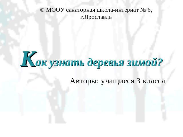 © МООУ санаторная школа-интернат № 6, г.Ярославль Как узнать деревья зимой?Авторы: учащиеся 3 класса