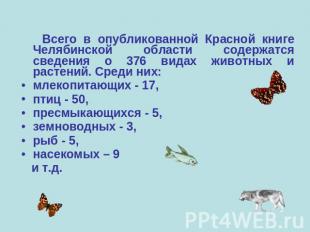 Всего в опубликованной Красной книге Челябинской области содержатся сведения о 3