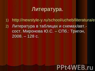 Литература. http://newstyle-y.ru/school/ucheb/literatura/elektronnye-nagljadnye-