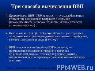 Три способа вычисления ВВП Производство ВВП (GDP by sector) — сумма добавленных