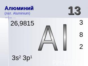 Алюминий (лат. Aluminium) 26,9815 13 Al 3s2 3p1