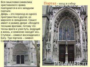 Портал – вход в собор Вся смысловая символика христианского храма повторяется в