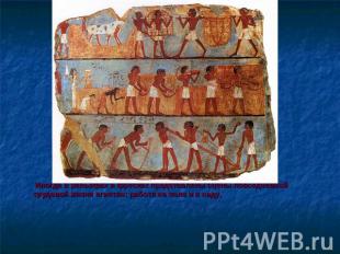 Иногда в рельефах и фресках представлены сцены повседневной трудовой жизни египт