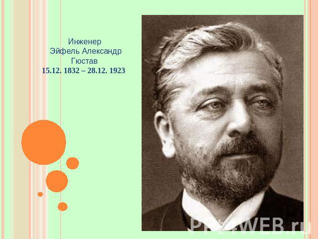 Инженер Эйфель Александр Гюстав 15.12. 1832 – 28.12. 1923