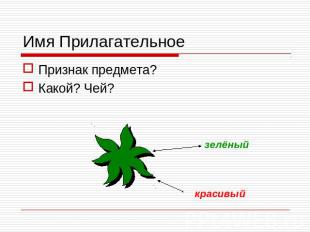 Имя Прилагательное Признак предмета? Какой? Чей?