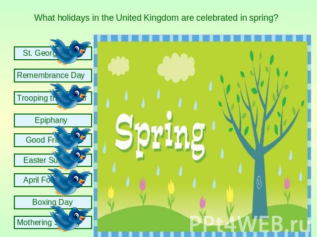 What holidays in the United Kingdom are celebrated in spring?