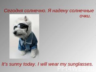 Сегодня солнечно. Я надену солнечные очки. It’s sunny today. I will wear my sung
