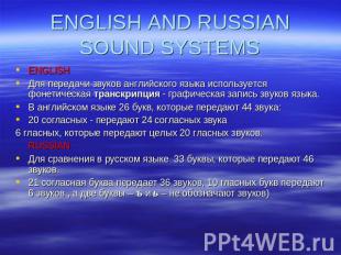 ENGLISH AND RUSSIANSOUND SYSTEMS ENGLISHДля передачи звуков английского языка ис