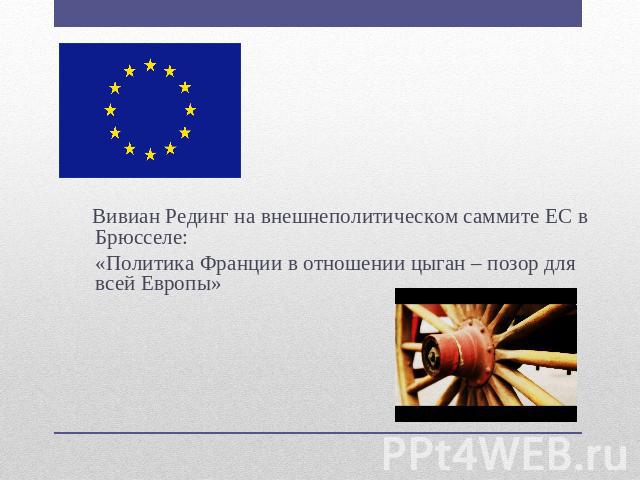 Вивиан Рединг на внешнеполитическом саммите ЕС в Брюсселе: «Политика Франции в отношении цыган – позор для всей Европы»