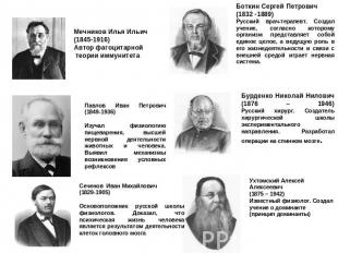 Мечников Илья Ильич(1845-1916)Автор фагоцитарной теории иммунитета Павлов Иван П