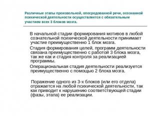 Различные этапы произвольной, опосредованной речи, осознанной психической деятел