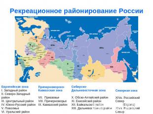 Рекреационное районирование России Европейская зонаI. Западный районII. Северо-З