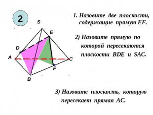 1. Назовите две плоскости, cодержащие прямую EF. 2) Назовите прямую по которой п