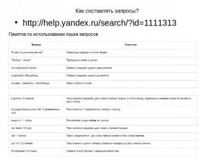 Как составлять запросы? http://help.yandex.ru/search/?id=1111313