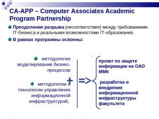 CA-APP – Computer Associates Academic Program Partnership Преодоление разрыва (н