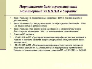 Нормативная база осуществления мониторинга за НППИ в Украине Закон Украины «О ле