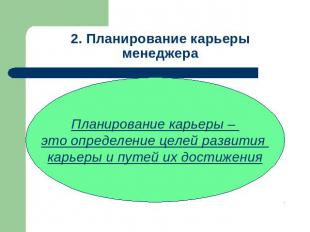 2. Планирование карьеры менеджера Планирование карьеры – это определение целей р