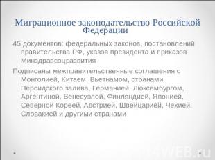 Миграционное законодательство Российской Федерации 45 документов: федеральных за