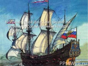 Впервые такой флаг был поднят на первом русском военном корабле «Орел».