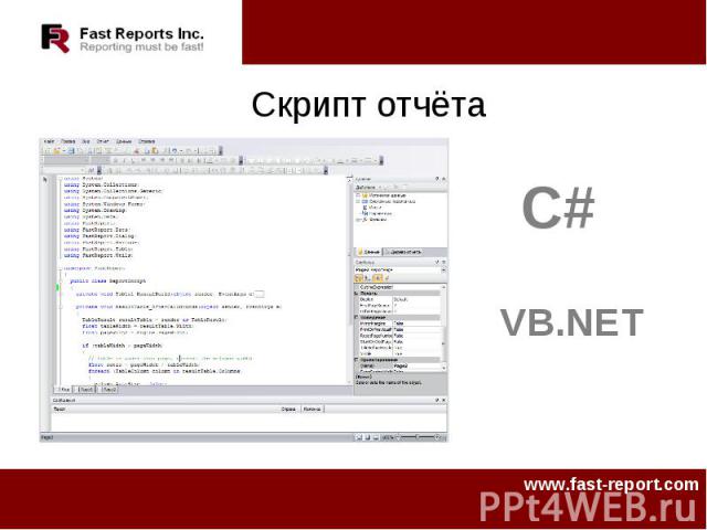 Скрипт отчёта C# VB.NET