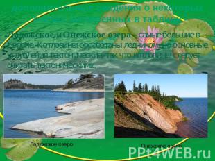 дополнительные сведения о некоторых озерах, включенных в таблицу Ладожское и Оне